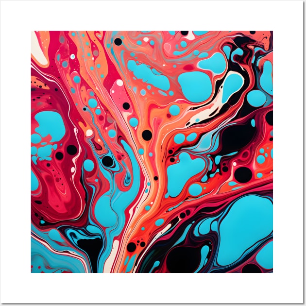 Vivid Vermilion and Turquoise Abstract Wall Art by AbstractGuy